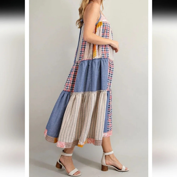 New! Easel Boho Patchwork Printed Maxi Dress - Picture 5 of 8